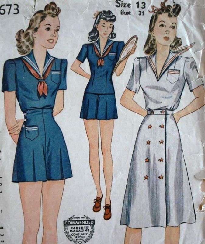 Bertie - 1940s WWII Era Vintage Style 3 Piece Sailor Girl Romper Playsuit & Day Dress - ALL SIZES - Custom Made