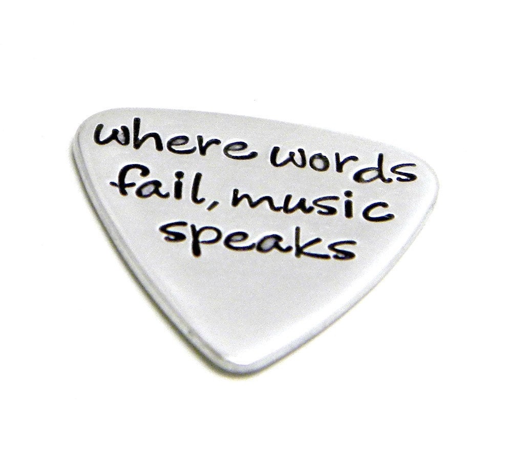 Personalized Guitar Pick - Hand Stamped ALUMINUM - Music Speaks
