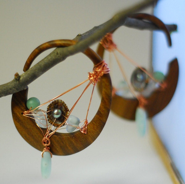 Custom Listing for L-----TIDE POOL 4g Stone Wood and Copper Earrings Plugs SOLD