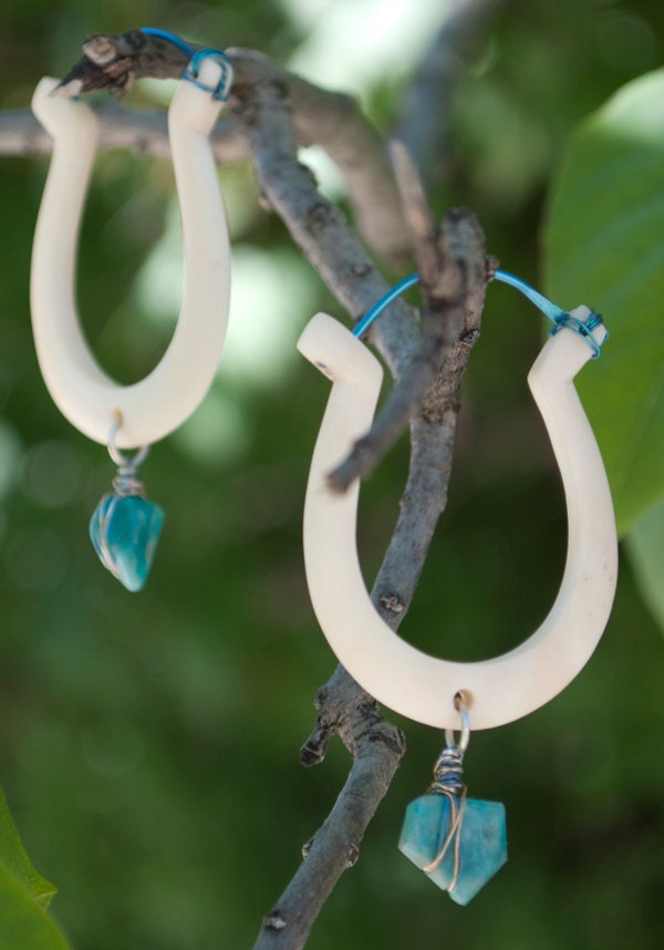 Custom Listing for J------ Bone, Stone and Metal Dangle Earrings - bone "Appaloosa" horseshoes - SOLD