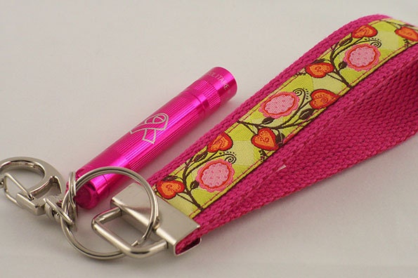 Key Fob made with Cotton Webbing, Designer Ribbon and flashlight