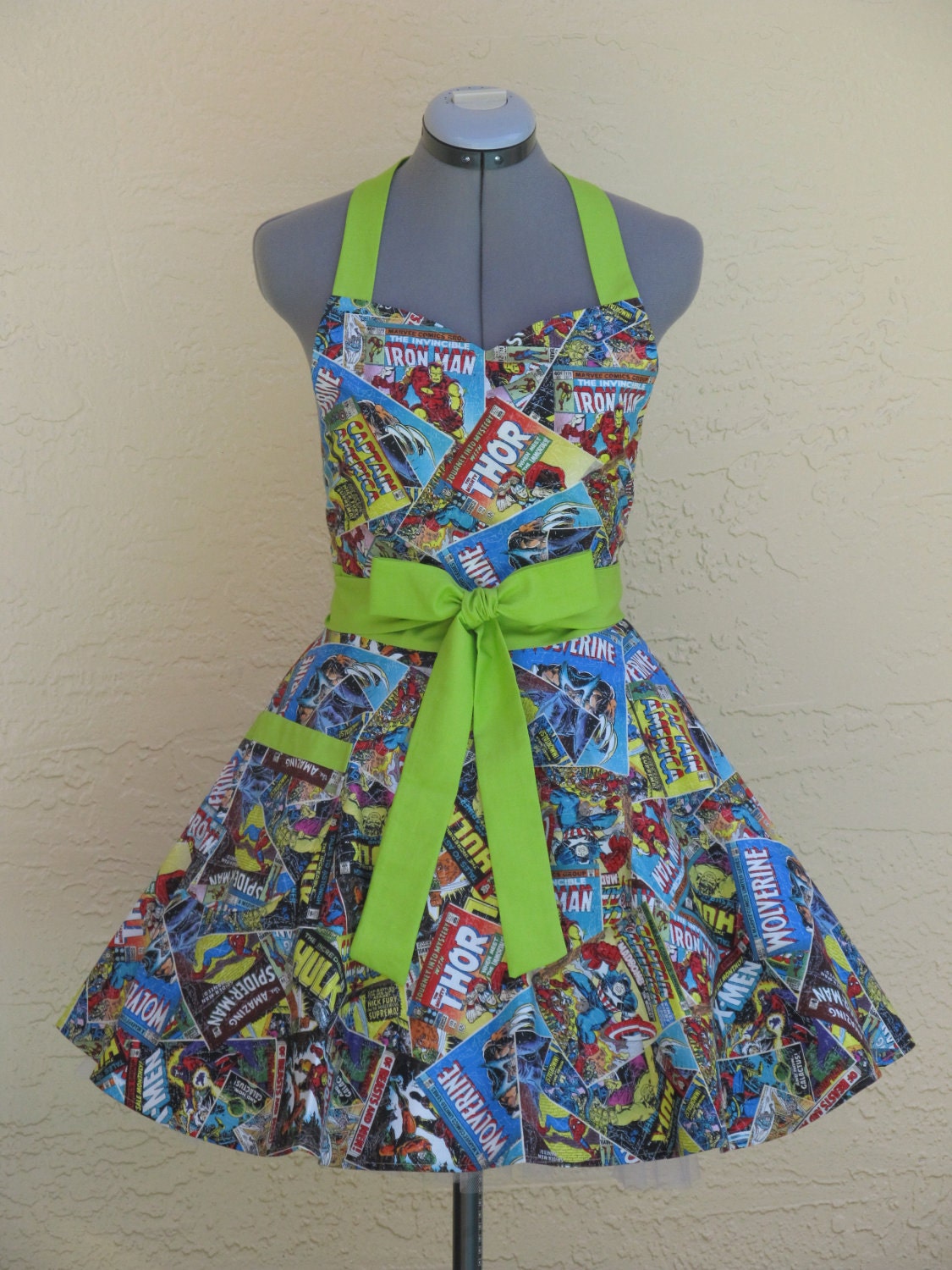 Sweetheart Hostess Apron - Marvel Comics- with a hint of Lime- - ApronsByVittoria