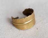 Raw Brass Feather Adjustable Wide Band Ring