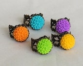 Spring Bright Chrysanthemum Flower Ring - Purple - Turquoise Blue - Marigold Yellow - Tangerine Orange - Chartreuse Green