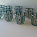 8 Barware Tumblers Gold RiM Aqua Color Mid Century Design  Vintage Estate