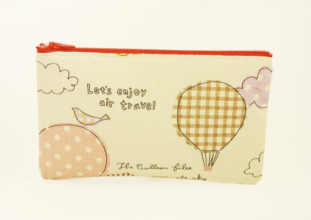 Birds & Hot Air Balloons - Kawaii Zipper Pouch - Japanese Fabric