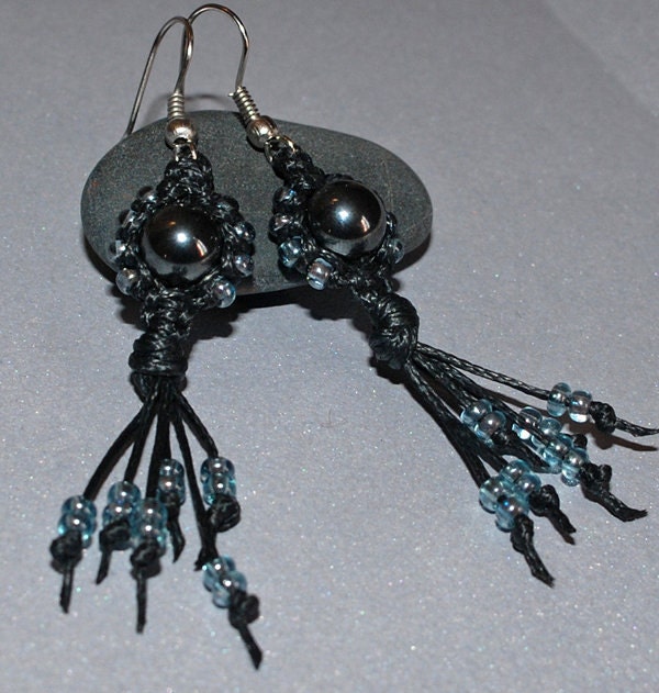 Hematite Fly-away Macrame Earrings