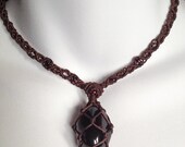 Smoky Quartz and Garnet Macrame Amulet Necklace