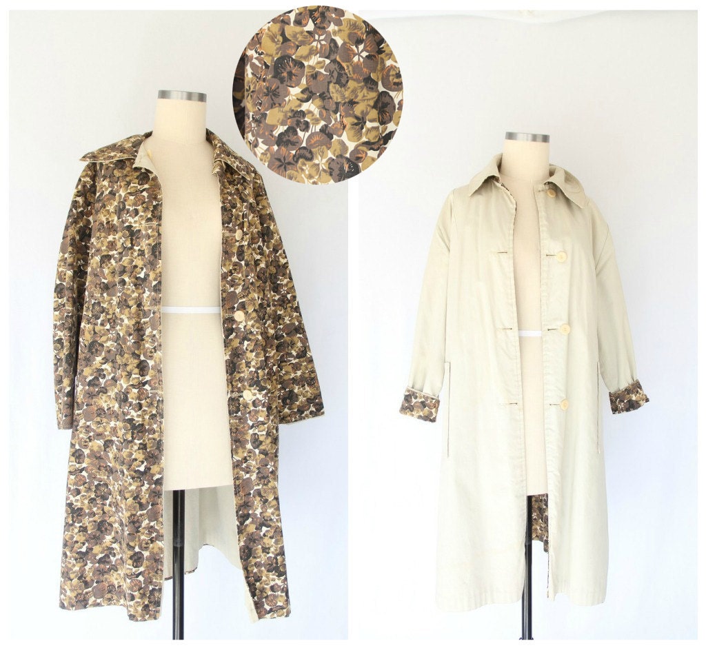 1950s Reversible Floral Canvas Coat / Large