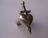Sterling silver heart ring with dagger