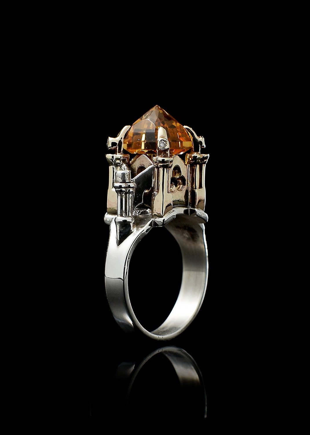 Cathedral Ring with Citrine and Diamonds