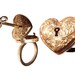 Locking 9ct Gold Engraved Heart Ring with Seperate Key Necklace