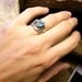 Swallows, Banner, Crown and Heart Shaped Garnet Stone Ring in 9ct Yellow Gold