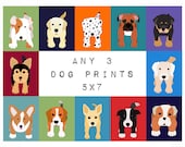 Dog Prints. Dog nursery art prints. Any 3 Custom modern 5x7 puppy pictures from paintings for kids, baby and child room decor by WallFry