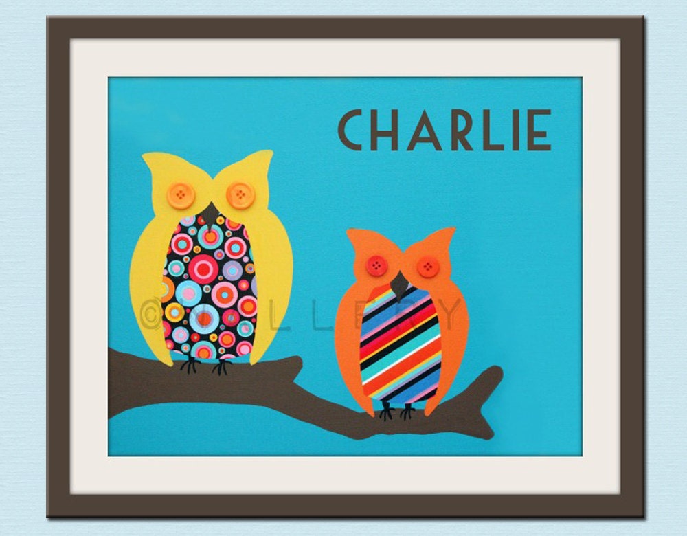 Personalized childrens art. Owl nursery art print. Owl art for children art. Owl print. Kids wall art. Baby nursery print. 11x14 by WallFry