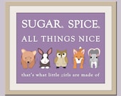 Little girls nursery art. Baby nursery wall art, sugar & spice nursery rhyme. Baby shower gift, newborn baby girl. 11x14 print by WallFry