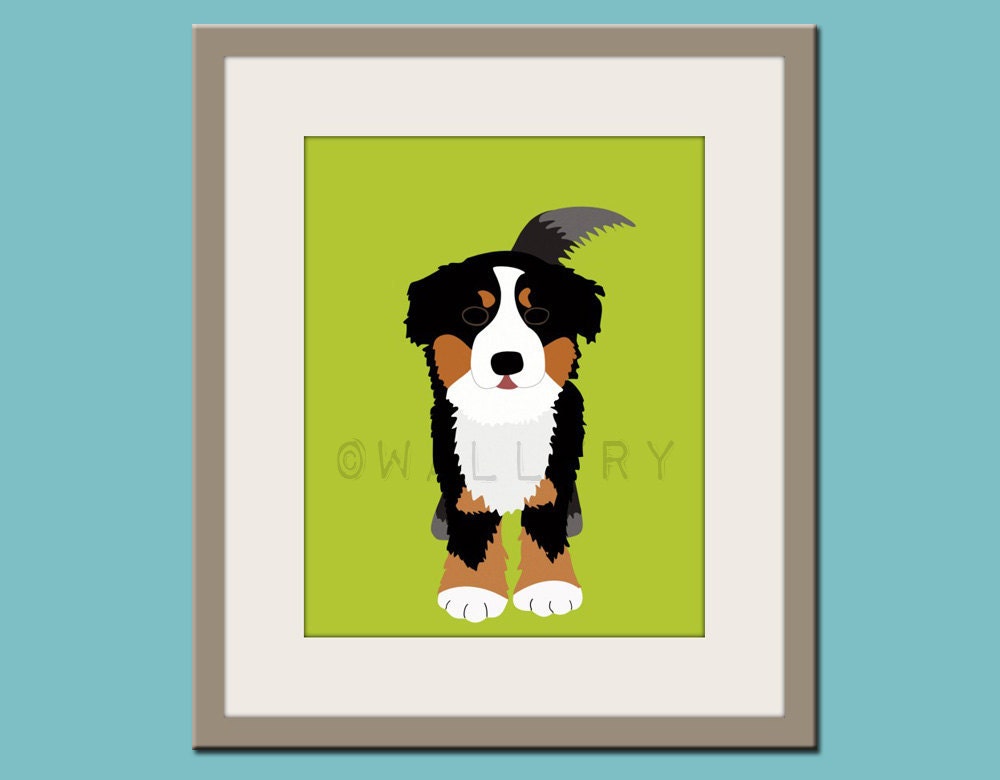 Baby nursery art print. Wall art for children, kid's wall art. Puppy dog print nursery decor. Bernese Mountain Dog print 11x14 by WallFry