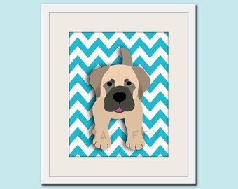 Dog art print, chevron baby nursery art for children. Kids puppy dog wall art. 11x14 Mastiff print by WallFry