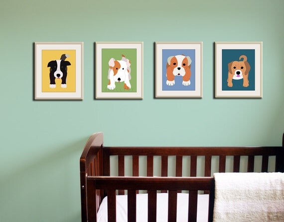Dog art for kids. Art for children wall art. Baby nursery artwork. Any 4 11x14 Dog prints. Cute dog pictures. Nursery decor by WallFry