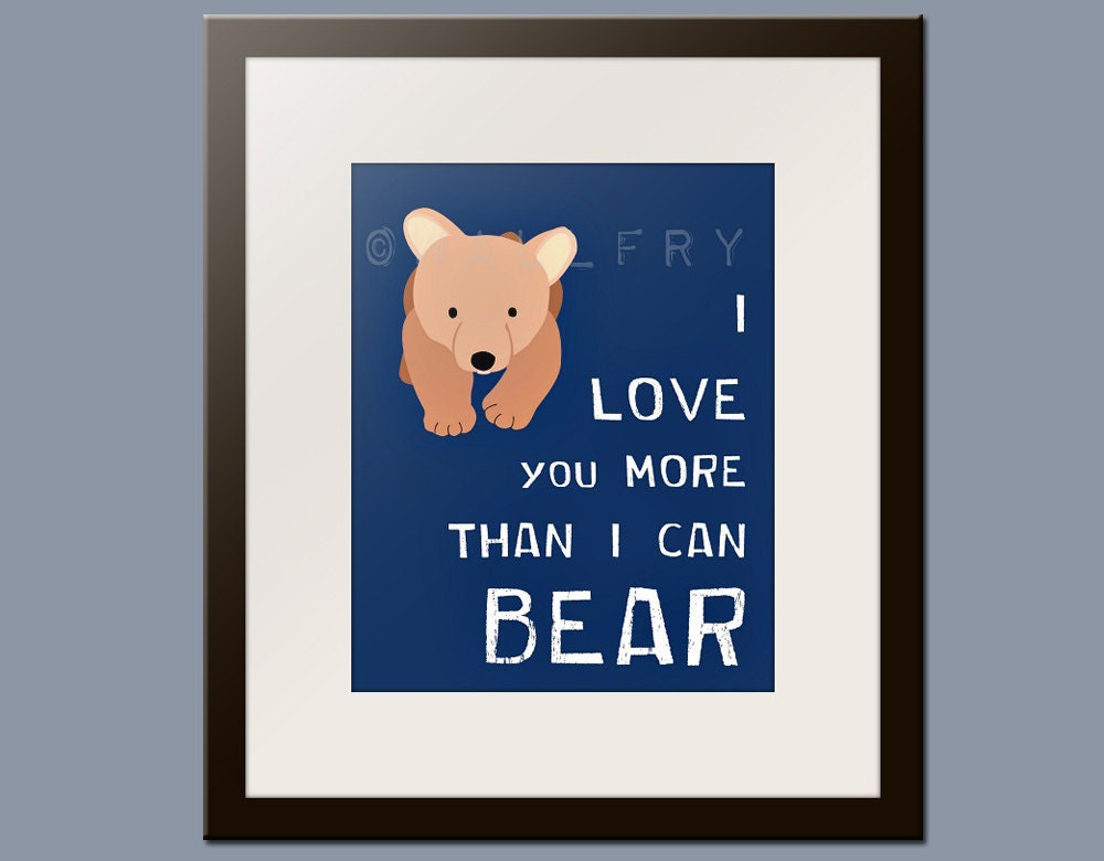 Nursery art print. Bear forest animals prints. 11x14 Nursery decor artwork woodland critter. Bear navy blue custom colors.