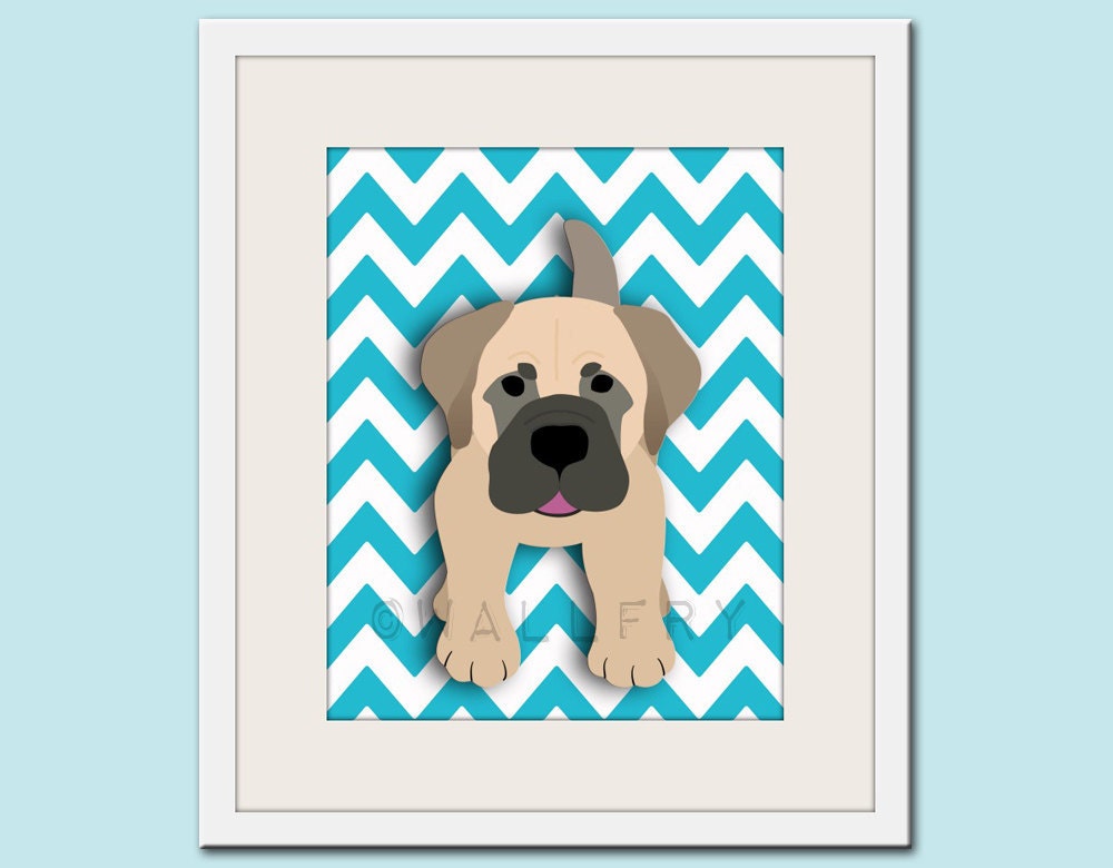 Dog art print, chevron baby nursery art for children. Kids puppy dog wall art. 11x14 Mastiff print by WallFry