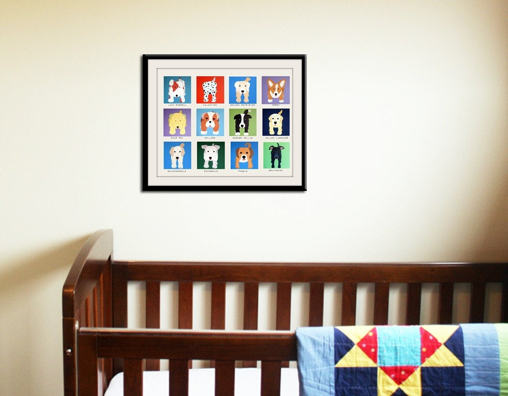 Cute dog wall prints. Dog nursery pictures kids wall art, kids decor. 11x14 dog print Nursery decor dog lovers Art for children by WallFry