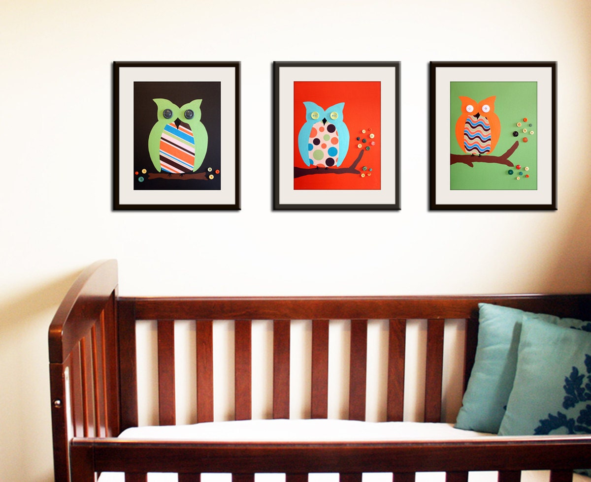 Personalized childrens art. Retro owl print name sign. Kids wall art. Owl nursery art print. Baby nursery print 11x14 by WallFry
