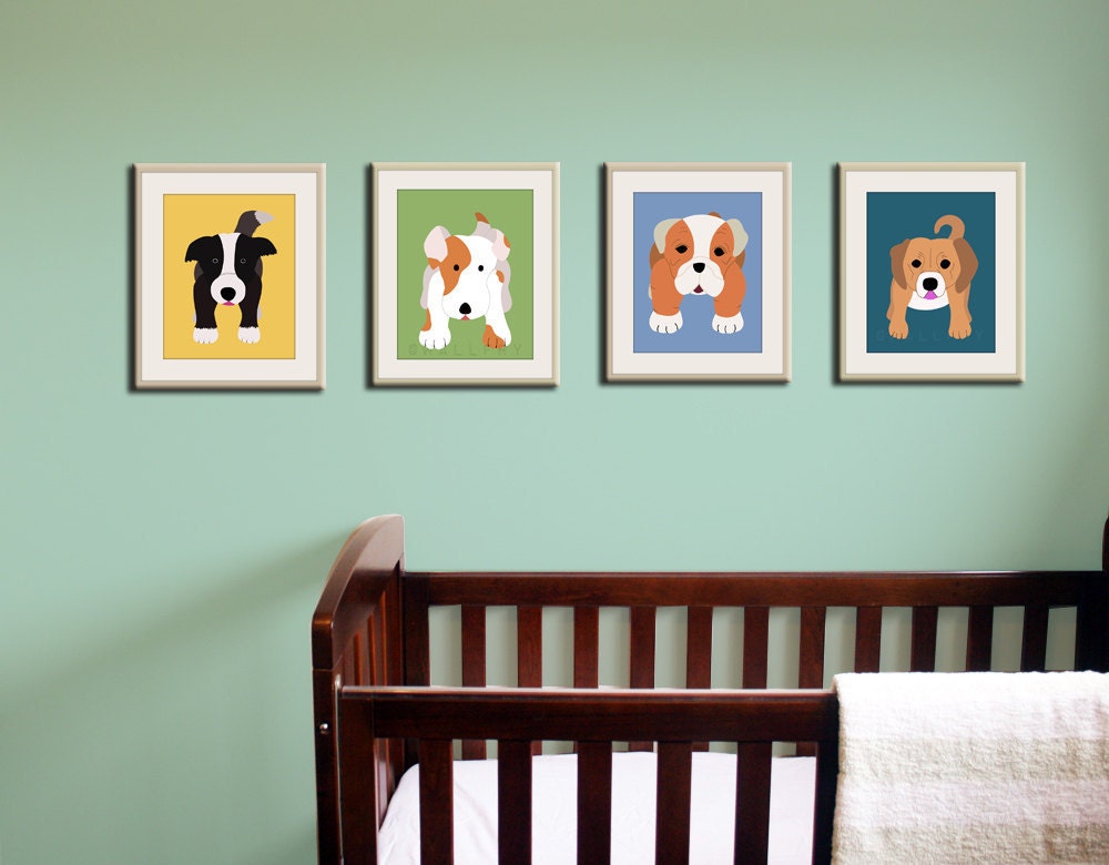 Dog art for kids. Art for children wall art. Baby nursery artwork. Any 4 11x14 Dog prints. Cute dog pictures. Nursery decor by WallFry