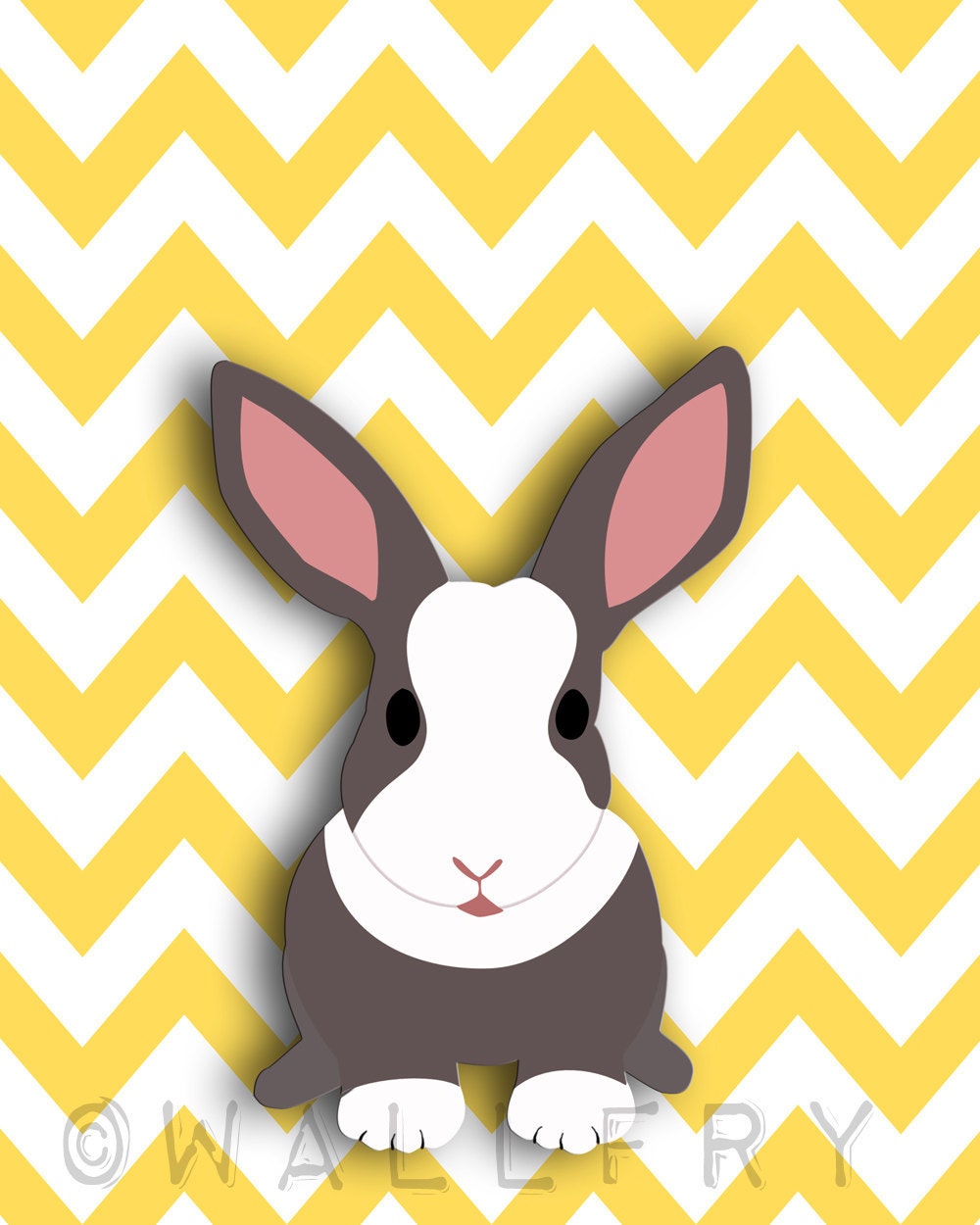 Woodland children spring print. Easter bunny rabbit on chevron background. Bright spring colors. 11x14 print by Wallfry
