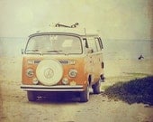 Beach Wagon - 4x4 surf photo, VW, Volkswagon Kombi van, orange, summer, surfing, vintage, retro, fine art print.