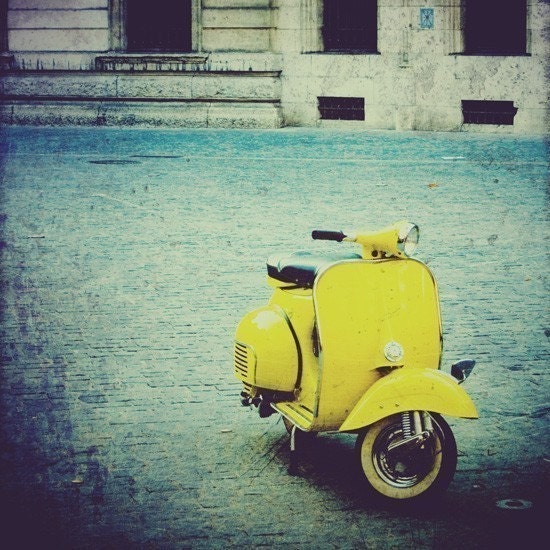 Vespa photo - 4x4 fine art vespa photo print - Yellow Vespa