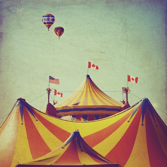 Circus photo, big top, childhood memories, Canadian flag, vintage, retro home decor - 4x4 fine art circus photo - Circus is in Town