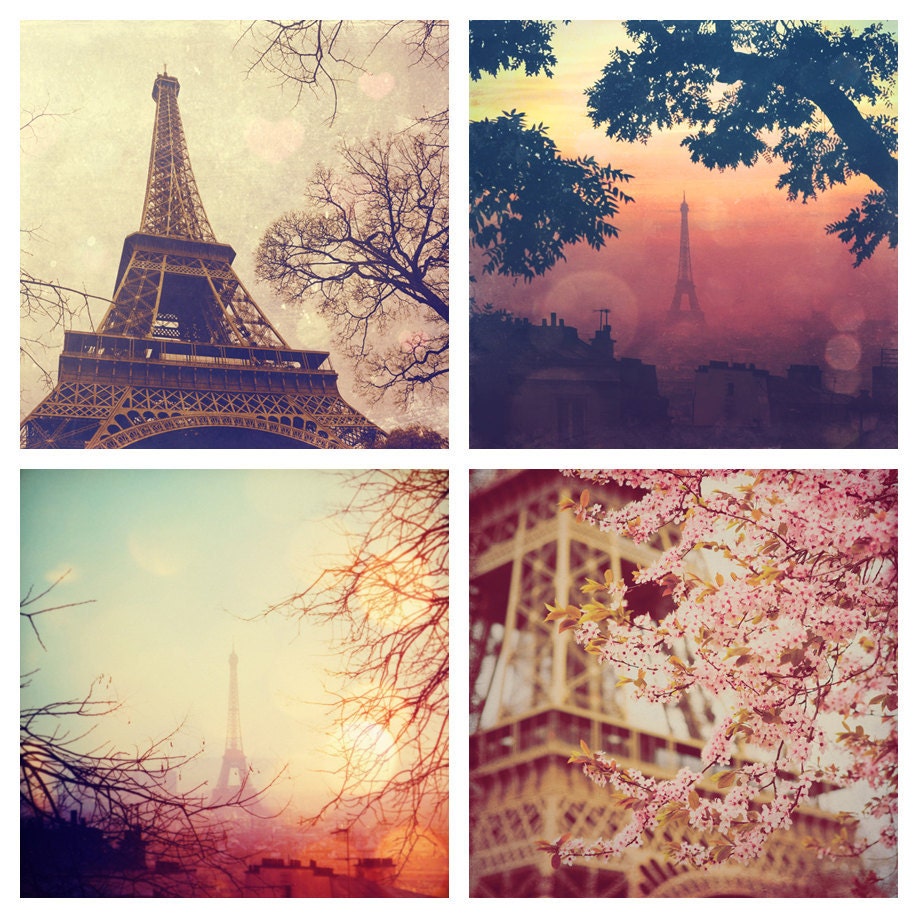 Paris photography gift set - a set of 5x5 Paris photography prints in pink