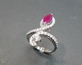 Engagement Diamond Ruby Ring in 18K White Gold