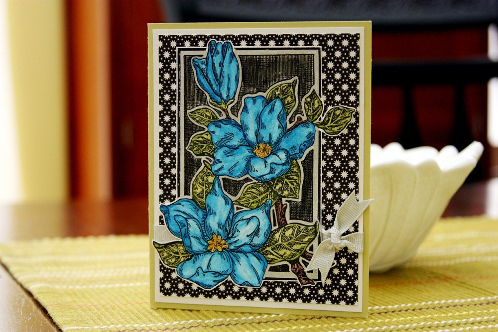 Handmade Watercolored Elegant Magnolia Card
