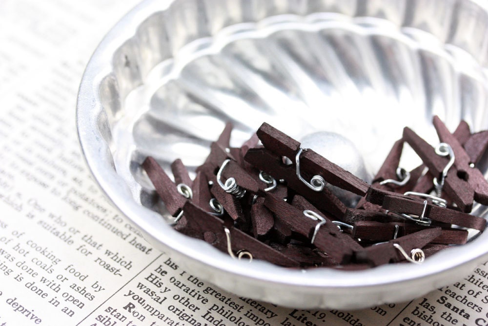 Hand-Stained Mini Clothespins - Chocolate Brown