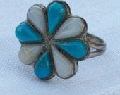 Vintage Sterling Silver and Turquoise Flower Ring