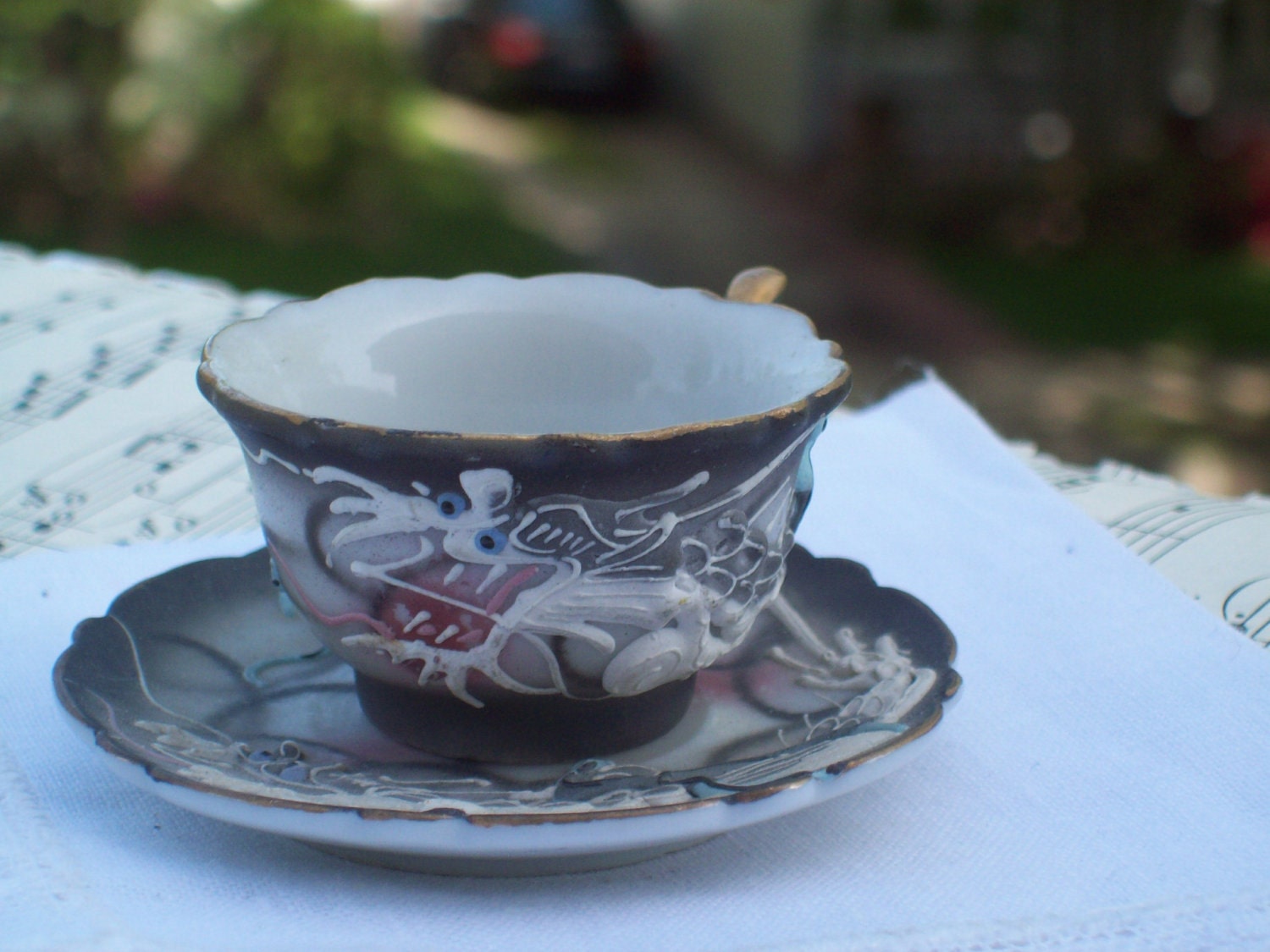 Miniature Japanese Dragon Teacup and Saucer