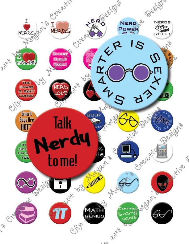 I Heart Nerds 1 in Circle Printable Graphics Unlimited Sheet Collage