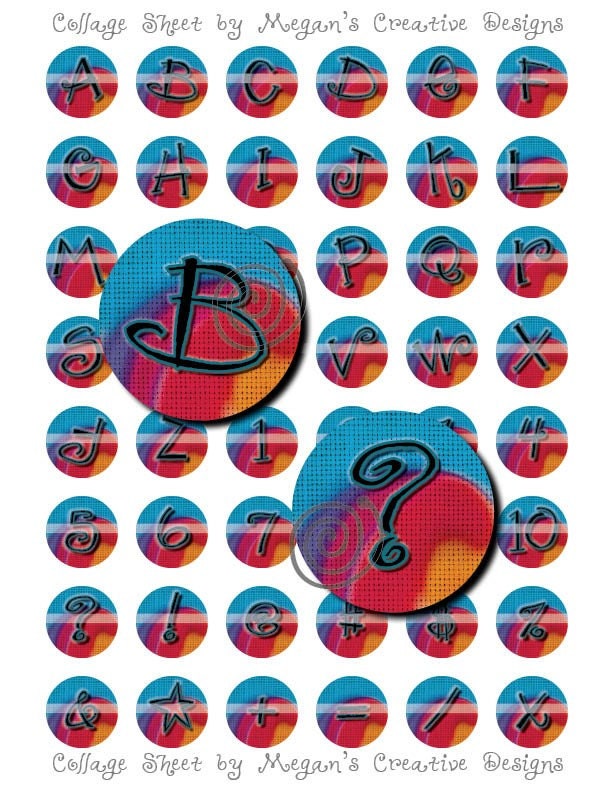 Bright and Colorful Canvas Textured Ditigal Collage Sheet 1 inch Circles Printable Graphic Unlimited Scrapbooking