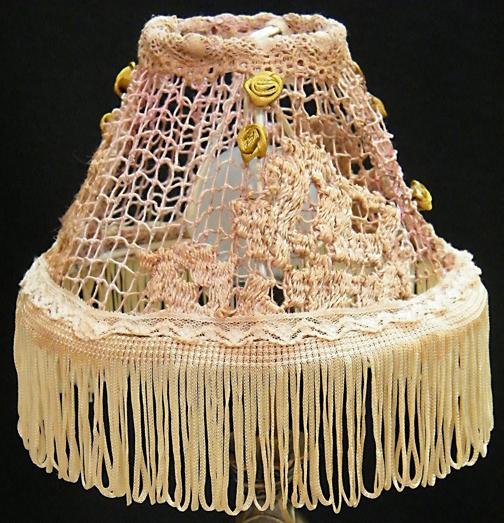 Lampshade, Vintage Table Lamp Shade in Earthy rust colors, country lace chic.handmade.