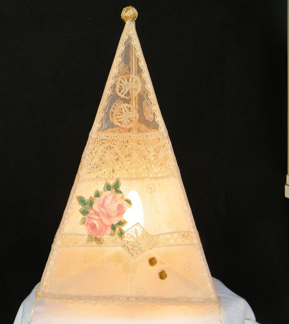 Vintage table Lampshade in Indian style with embroidery roses, housewares chic, all handmade,