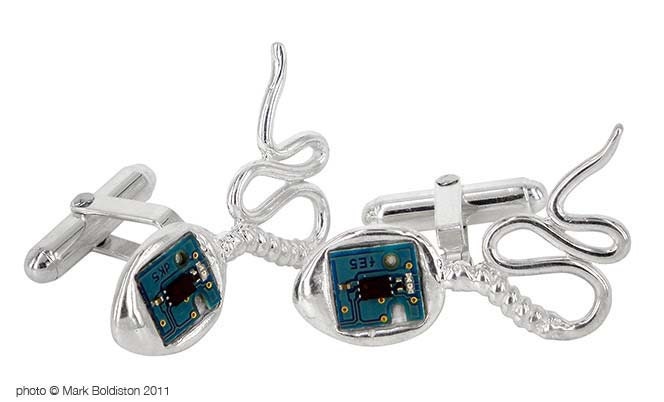 Clever Boys cufflinks in sterling silver & recycled computer chips