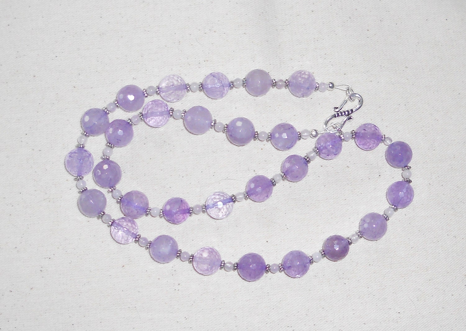 Pale purple amethyst  faceted necklace semiprecious stone jewelry February birthstone packaged in a colorful gauze gift bag. 235