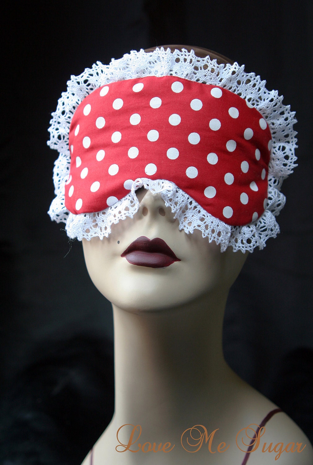 Rockabilly cotton Sleep mask red white polka dots  BETTIE by Love Me Sugar on Etsy