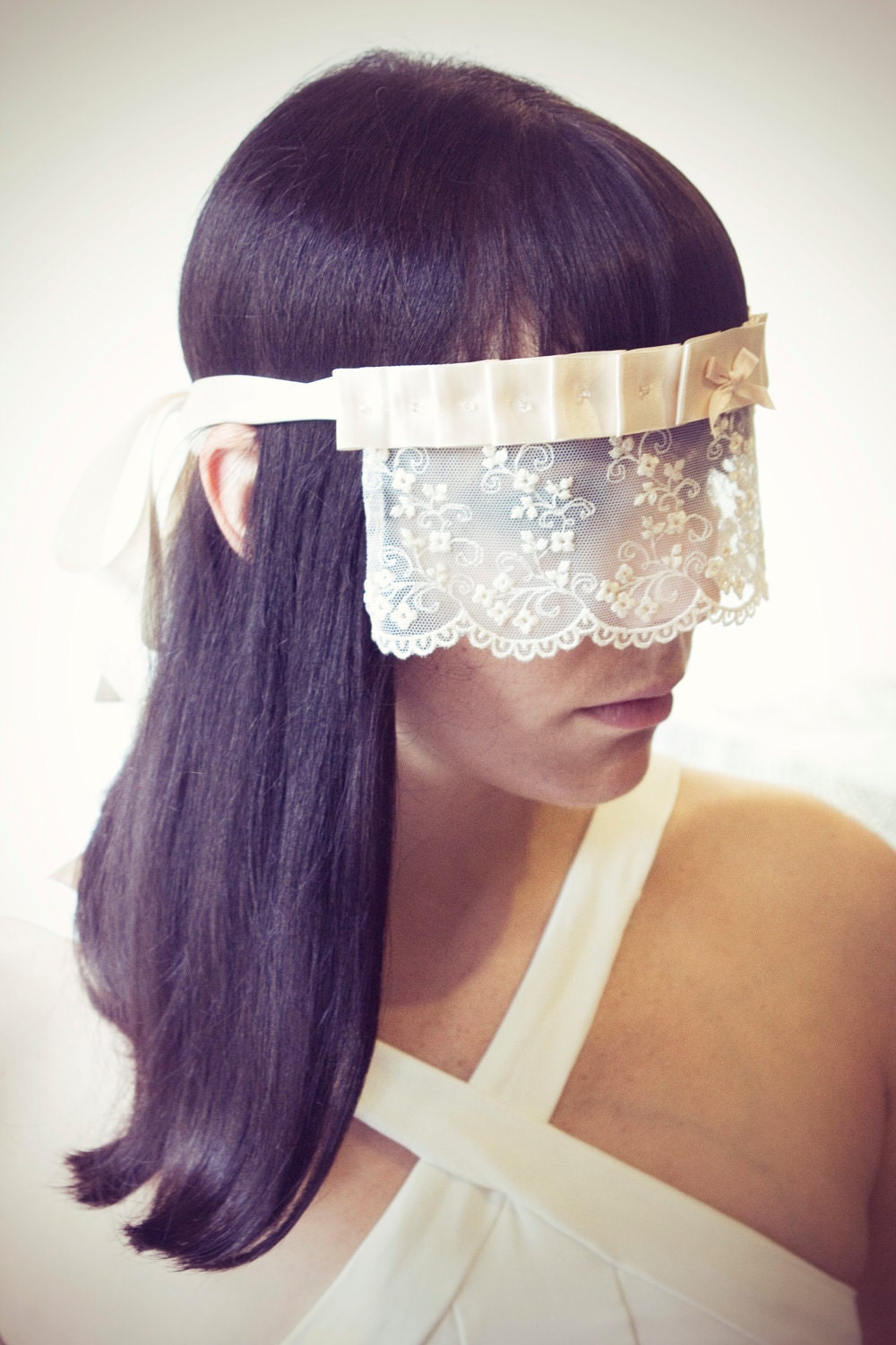 Bridal Lace blindfold in ivory cream with Crystals by Love Me Sugar  on Etsy