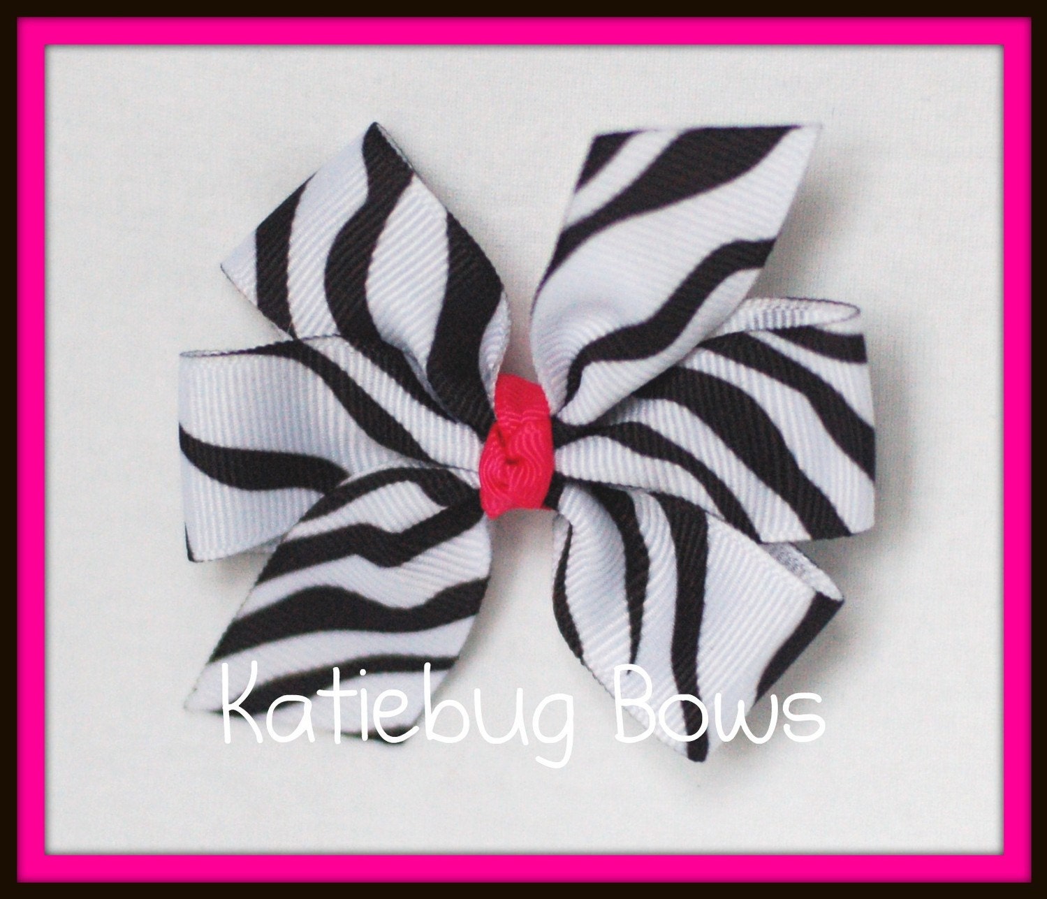 Sassy Medium Zebra Pinwheel Bow with Magenta Knot