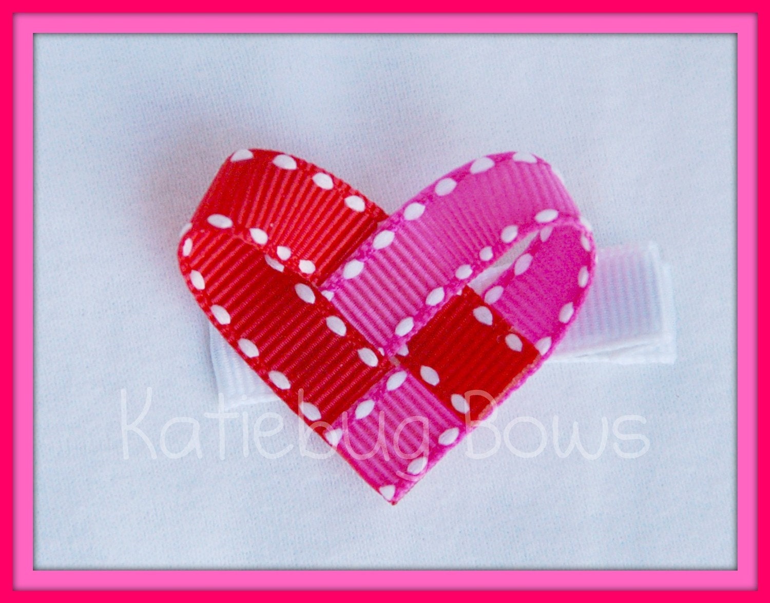 Woven Heart Ribbon Sculpture Clippie - You Pick Your Colors - Heart Hair Bow Clip