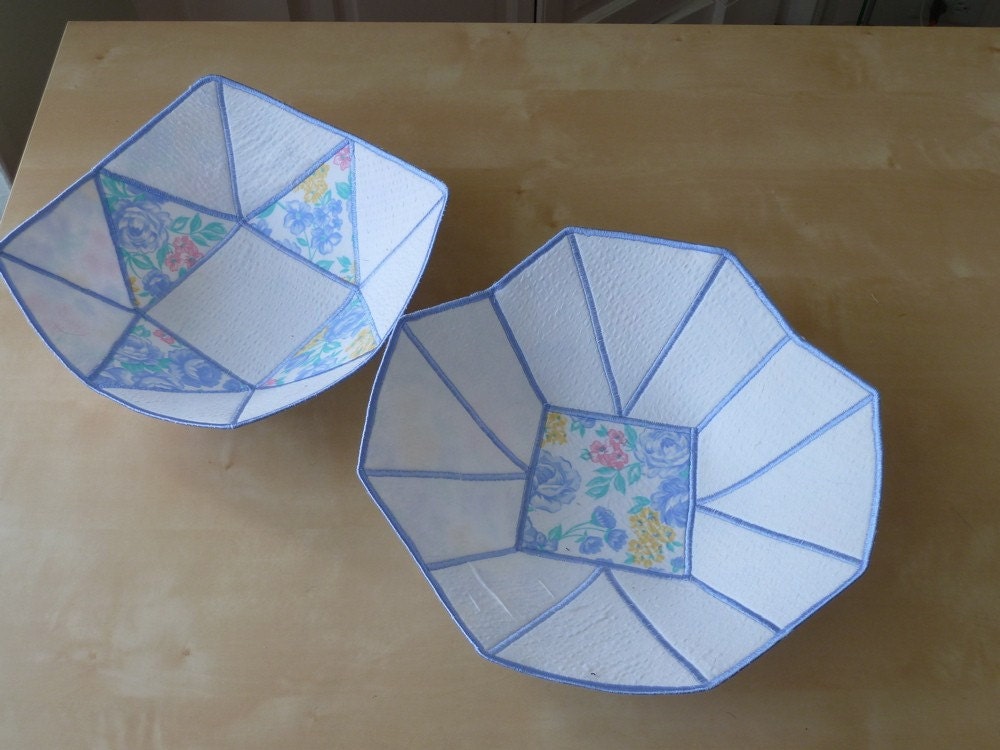 Fabric bowls - set of 2, pastel blue floral/white FREE SHIPPING