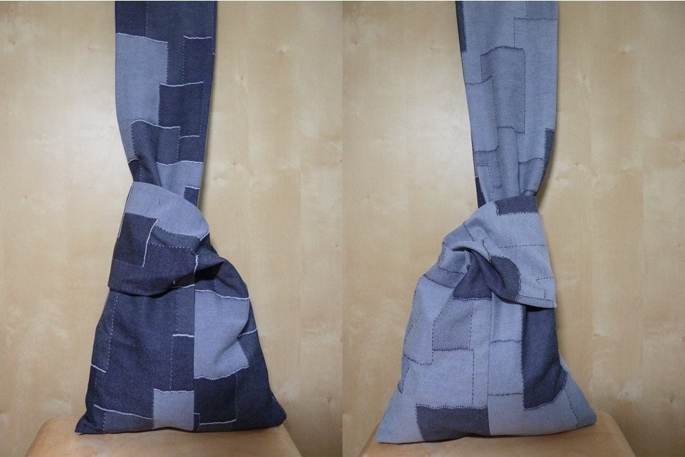 Fabric purse - reversible gray black denim FREE SHIPPING.